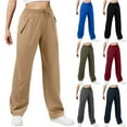 thumbnail image 1 of HomeDM Cargo Sweatpants for Women Wide Leg Workout Joggers Pants with Pockets Baggy Fall Lounge Pants Solid Color - Khaki/L, 1 of 9