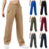 HomeDM Cargo Sweatpants for Women Wide Leg Workout Joggers Pants with Pockets Baggy Fall Lounge Pants Solid Color - Khaki/L
