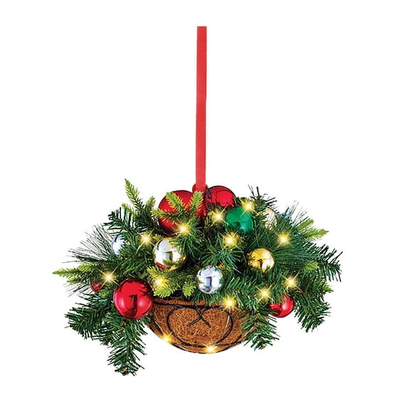 HomeDM Christma Tree Hanging Basket for Outdoor Indoor Courtyard Spring Summer Decor, Poinsettia Flower , Fake Floral Ornaments Xmas Holiday Favor