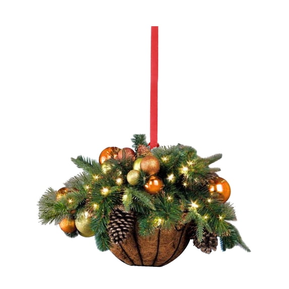 HomeDM Christma Tree Hanging Basket for Outdoor Indoor Courtyard Spring Summer Decor, Poinsettia Flower , Fake Floral Ornaments Xmas Holiday Favor