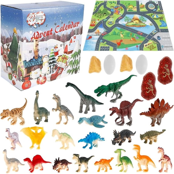 HomeDM Christmas Advent Calendar 24 Day Countdown Calendar with Dinosaur Ornaments Dinosaur Hanging Pendants Christmas Tree Holiday Decor