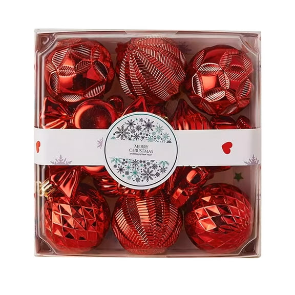 HomeDM Christmas Balls 18Pcs Red Shatterproof Ornaments Balls Assorted Christmas Tree Hanging Pendant for Holiday Wedding Party Home Decor