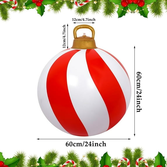 HomeDM Christmas Balls 23.6 Inch PVC Inflatable Christmas Decorative Balls Christmas Inflatable Ornaments Ball Large Indoor Outdoor Xmas Tree Ornaments for Xmas Porch Lawn Yard