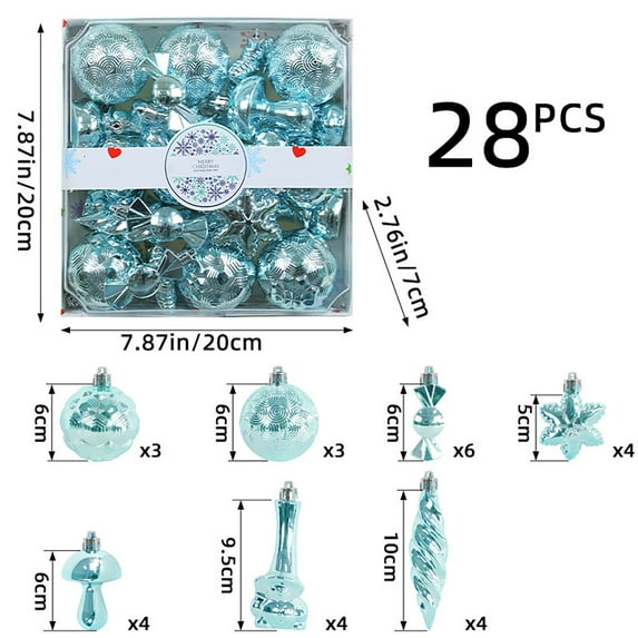 HomeDM Christmas Balls 28Pcs Sky Blue Shatterproof Ornaments Balls Assorted Christmas Tree Hanging Pendant for Holiday Wedding Party Home Decor