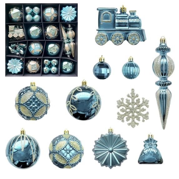 HomeDM Christmas Balls 60Pcs Blue Shatterproof Ornaments Balls Assorted Christmas Tree Hanging Pendant for Holiday Wedding Party Home Decor