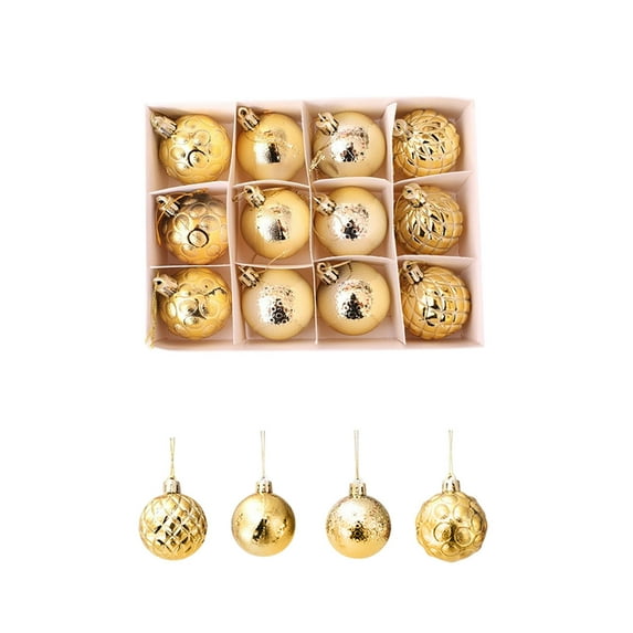HomeDM Christmas Balls Ornaments 12Pcs Hanging Pendant Xmas Balls Christmas Tree Wreath Decoration 5cm/1.97" Gold Shatterproof Plastic Decorative for Xmas Tree Holiday Party Wedding Decor