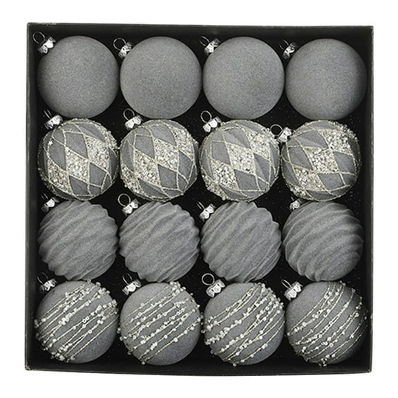 HomeDM Christmas Balls Ornaments 16Pcs Hanging Pendant Xmas Balls Christmas Tree Wreath Decoration 6cm/2.36" Gray Shatterproof Plastic Decorative for Xmas Tree Holiday Party Wedding Decor