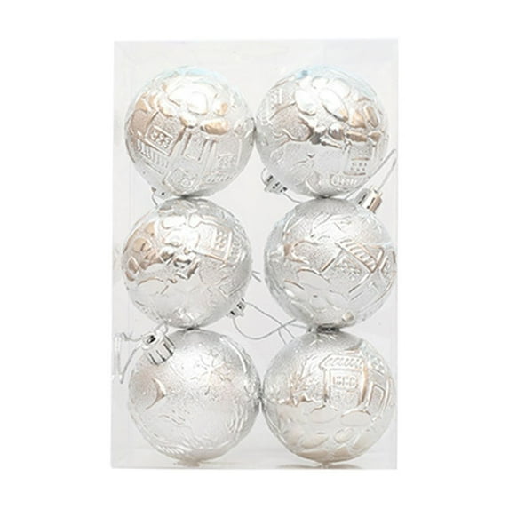 HomeDM Christmas Balls Ornaments 6Pcs Hanging Pendant Xmas Balls Christmas Tree Wreath Decoration 6cm/2.36" White Shatterproof Plastic Decorative for Xmas Tree Holiday Party Wedding Decor