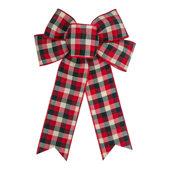 HomeDM Christmas Bows Decor, Xmas Tree Topper Wreath Bows, 8.2 x 12.5 Inches Merry Christmas Wreath Bows for Front Door Holiday Birthday Party Decoration