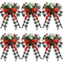 HomeDM Christmas Bows Ornament 6Pcs Xmas Ribbon Bowknots for Christmas Tree Decor Crafts Bows Pendants for Wreath Holiday Gift Wrapping Wedding Party Front Door Garland Decorations 5"x6"