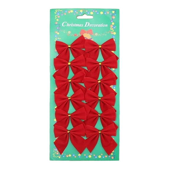 HomeDM Christmas Bows Ornaments for Xmas Tree Ribbons Glitter Bow, 12pcs Mini Bowknot Christmas Tree Hanging Decorations, Party Home Wreaths Gift Wrapping Supplies