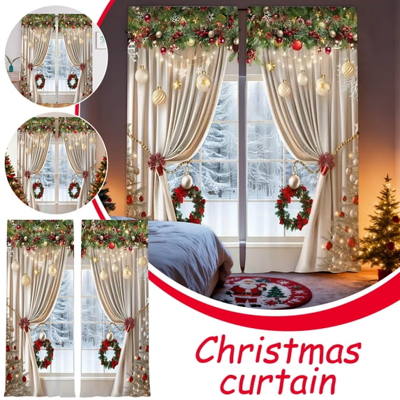 HomeDM Christmas Curtains Rod Pocket Window Drapes Decorations Bedroom Living Room, 29.5x65 Inch, 2 Panels