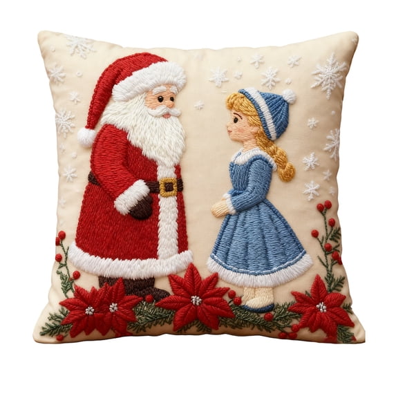 HomeDM Christmas Decorative Throw Pillow Covers 18 x 18 Inches Soft Cushion Case for Farmhouse Home Holiday Decor Santa Claus Xmas Pattern Pillow Covers Sofa Living Room Decor