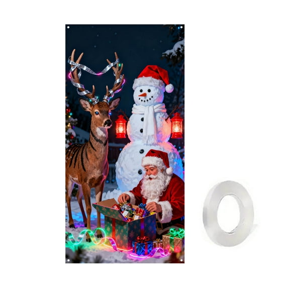 HomeDM Christmas Door Cover, 35.4 x 70.8 Inch Front Door Cover Xmas Decorations Snowman Santa Claus Hanging Banner for Winter Holiday Party Home Kitchen Decorations