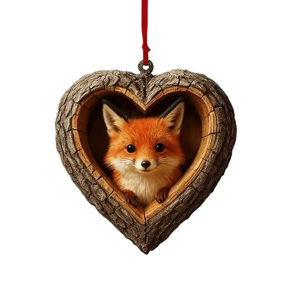 HomeDM Christmas Heart Shaped Ornaments - 2D Flat Acrylic Animal Hanging Ornaments Valentines Decorations 3.15" Heart Shaped Baubles Tree Decorations