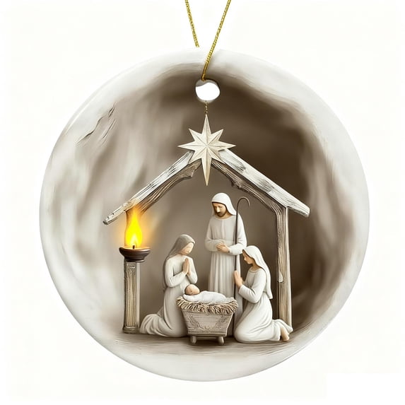 HomeDM Christmas Nativity Ornament, 2D Acrylic Round Nativity Scene Pendant 3.15'' Diameter Christmas Tree Hanging Decorative Gifts for Family