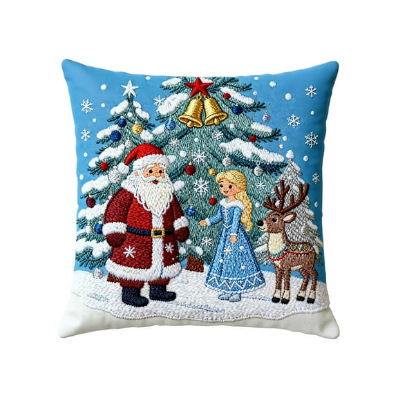 HomeDM Christmas Pillow Covers 18" x 18" Winter Holiday Decorations Santa Claus Rustic Throw Cushion Case for Sofa Couch Home Decor Single Piece