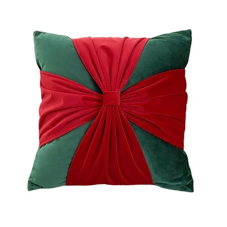HomeDM Christmas Pillowcases Throw Pillow Covers Christmas Decor 18" X 18" Red Bows Square Soft Cushion Covers Home Decor for Sofa Couch Living Room Chair