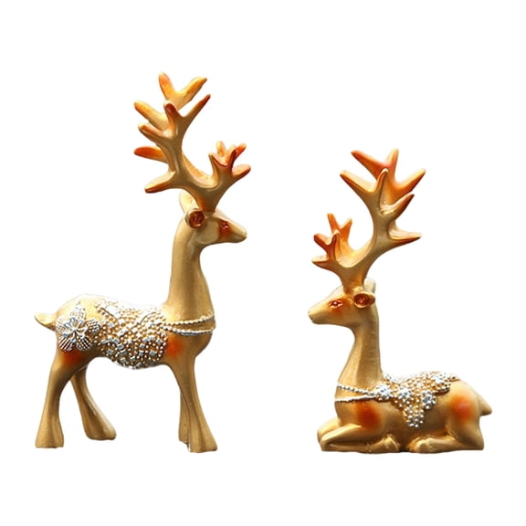 HomeDM Christmas Reindeer Figurines, 2pcs Reindeer Resin Statues Tabletop Ornaments for Christmas Valentine's Day Cabinet Fireplace Home Decor