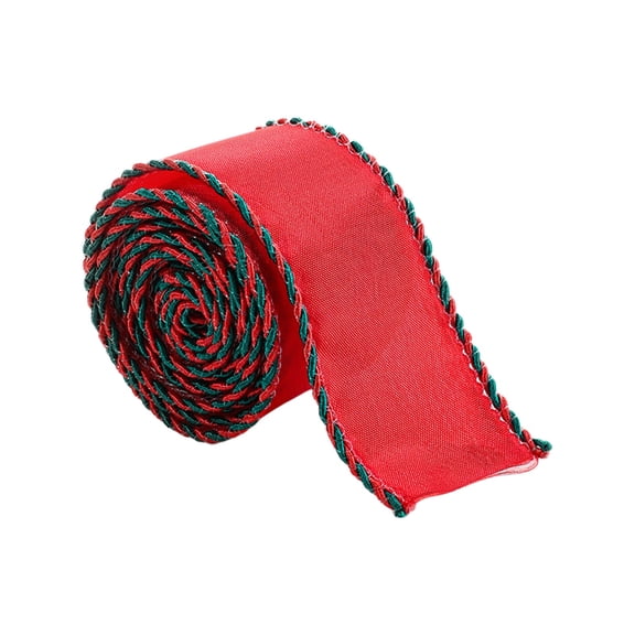 HomeDM Christmas Ribbons with Frayed Edge 6.56ft Red Ribbons 1.38 inch Wide Christmas Wired Ribbon for Christmas Gift Wrapping Bowknot Floral Craft Christmas Tree Decorations