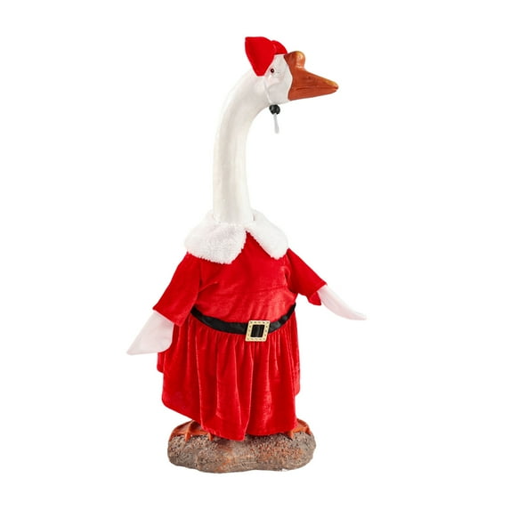 HomeDM Christmas Santa Claus Goose Outfit, Porch Statue Cute Goose Skirt for Xmas Santa Seasonal Holiday Outdoor Yard Lawn Patio Decor