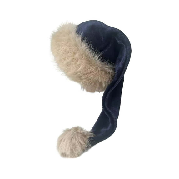 HomeDM Christmas Santa Hat - Xmas Holiday Hat for Women Men Faux Plush Santa Hat for New Year Holiday Party Supplies Headwear Navy