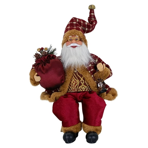 HomeDM Christmas Sitting Santa Hand Crafted Santa Claus Figurines Doll Presents Christmas Decoration for Home Office Table Xmas Party Ornament Gift