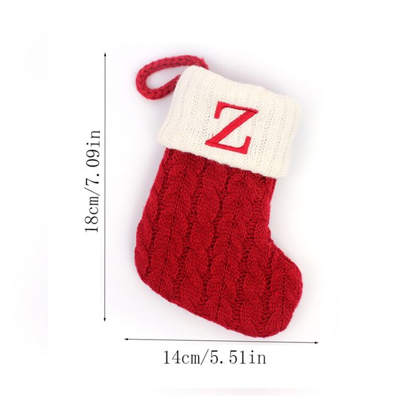 HomeDM Christmas Stocking 7" Knitted Stocking with 26 Letter Embroidered Red Xmas Stocking Hanging Pendant for Family Christmas Tree Wedding Party Garland Fireplace Decor Letter Z