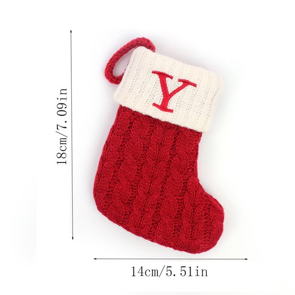 HomeDM Christmas Stocking 7" Knitted Stocking with 26 Letter Embroidered Red Xmas Stocking Hanging Pendant for Family Christmas Tree Wedding Party Garland Fireplace Decor Letter Y