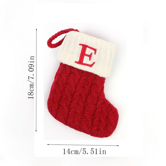 HomeDM Christmas Stocking 7" Knitted Stocking with 26 Letter Embroidered Red Xmas Stocking Hanging Pendant for Family Christmas Tree Wedding Party Garland Fireplace Decor Letter E