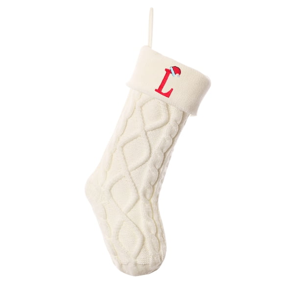 HomeDM Christmas Stockings White 26 Letter Xmas Stockings 18 Inch Cable Knitted Christmas Stocking for Family Vintage Christmas Decoration
