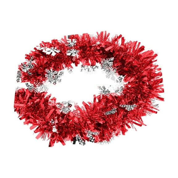 HomeDM Christmas Tinsel Garland - 6.56ft Metallic Christmas Tree Snowflake Garland Indoor Outdoor Christmas Holiday Party Home Decor Red