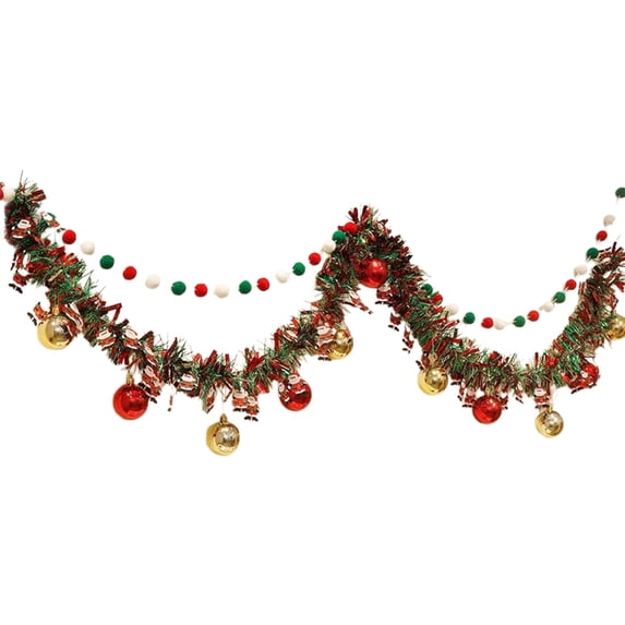 HomeDM Christmas Tinsel Garland Ornament with Christmas Balls 78.74" Metallic Tinsel Hanging Garland Christmas Tree Decorations for Indoor Outdoor Home Stairs Wedding Party Decor