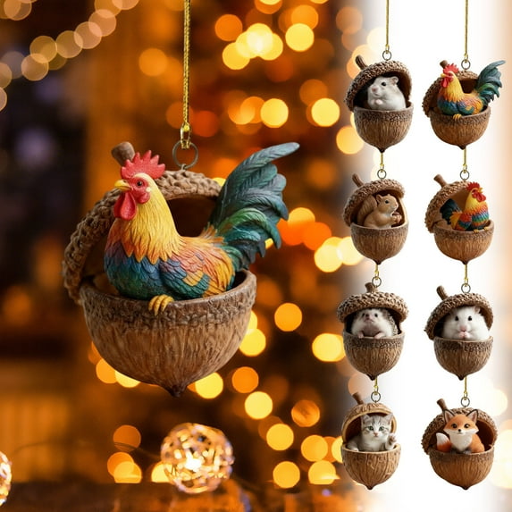 HomeDM Christmas Tree Decorations Animal Ornaments 2D Flat Acrylic Hanging Pendant for Christmas Tree Holiday Party Home Decor