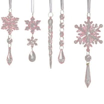 HomeDM Christmas Tree Ornaments 5Pcs Crystal Snowflake Xmas Hanging Pendant Acrylic Icicle Snowflake Ornaments Decor for Christmas Tree Winter Party Wreath Window Decor Pink