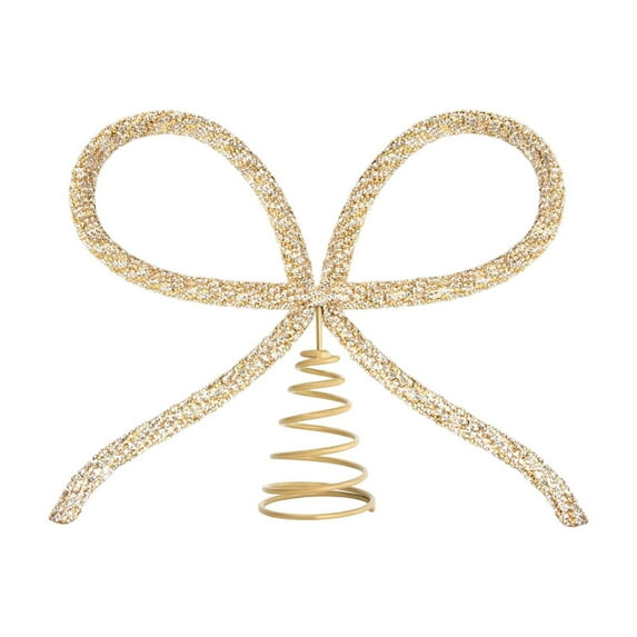 HomeDM Christmas Tree Topper Bow Ornament Gold Metal Rhinestone Bow Tree Topper Decoration 10" X 8" Xmas Tree Toppers Bows for Home Wedding Party Decor