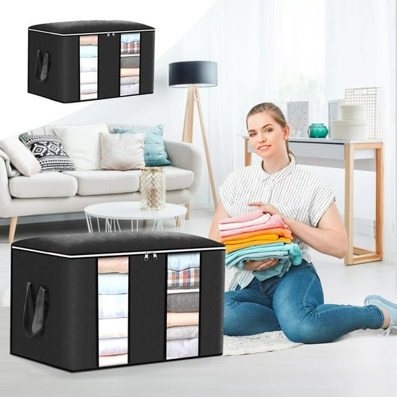 HomeDM Storage Bags with Zips, Clothes Storage Bins Closet Organizers for Moving House Blanket Comforter Clothing Bedding Space Saver Organizers