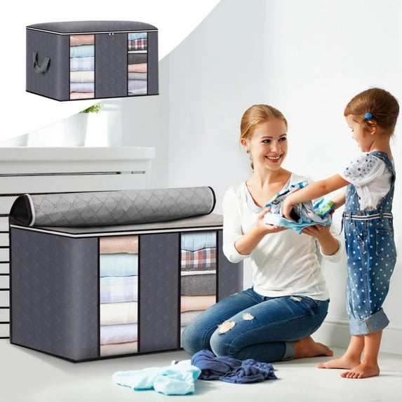 HomeDM Storage Bags with Zips, Clothes Storage Bins Closet Organizers for Moving House Blanket Comforter Clothing Bedding Space Saver Organizers