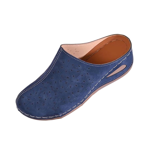 HomeDM Clogs for Women Low Wedge Round Closed Toe Sandals Summer Comfort Slip-On Mules, Blue Size 6.5