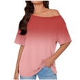 thumbnail image 1 of HomeDM Cold Shoulder Short Sleeve Tops Summer Loose Fit Shirts for Women Casual Vacation Tees Blouses S-2XL, 1 of 6