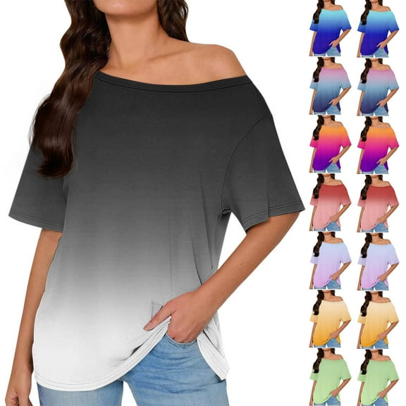 HomeDM Cold Shoulder Short Sleeve Tops Summer Loose Fit Shirts for Women Casual Vacation Tees Blouses S-2XL