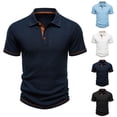 thumbnail image 1 of HomeDM Collared V-Neck Shirts for Men Short Sleeve Button Summer Golf T-Shirt for Casual Work, Navy Size L, 1 of 9