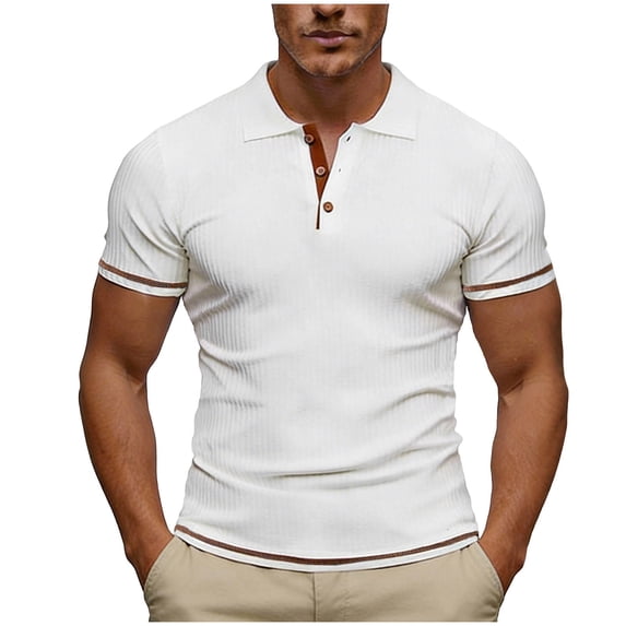 HomeDM Collared V-Neck Shirts for Men Short Sleeve Button Summer Golf T-Shirt for Casual Work, White Size M