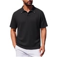 thumbnail image 1 of HomeDM Collared V Neck Shirts for Men Short Sleeve Summer Casual Texture Loose Fit Pullover Tops, Black, Size 2XL, 1 of 5