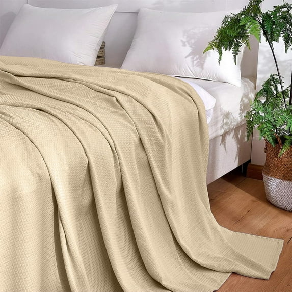 HomeDM Cooling Throw Blanket for Hot Sleepers, 39"x35" Thin Lightweight Blanket for Sofa Couch Bed, All Season Use, Beige
