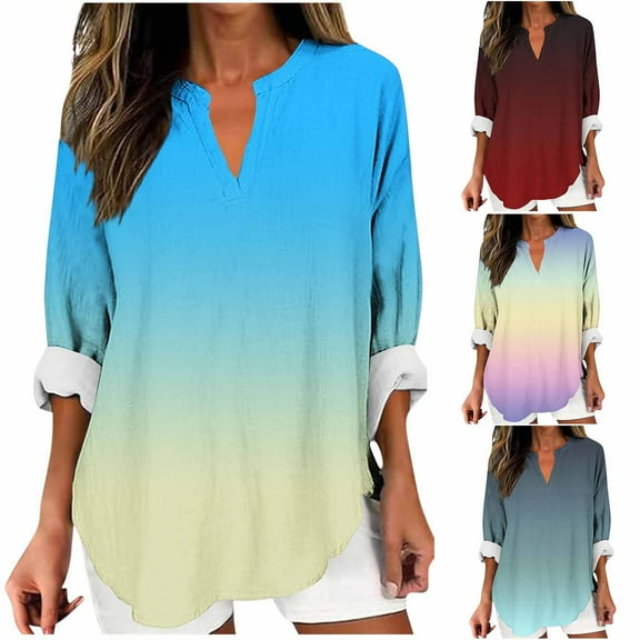 HomeDM Cotton Long Sleeve Shirts for Women Casual V Neck T-Shirts Trendy Floral Business Work Tee Tops Loose Fall Blouses, Size S-5XL