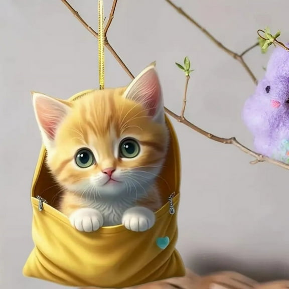 HomeDM Cute Cat Christmas Tree Ornament Cat Lover Gifts Funny Christmas Ornaments 2D Acrylic Hanging Ornament for Xmas Tree Wreath Holiday Decoration