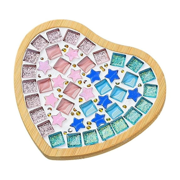 HomeDM DIY Mosaic Tile for Valentine's Day Crafts, Mixed Color Glass Mosaic Coasters Kits Handmade Christmas Gift for Women Men