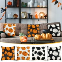 HomeDM Decorative Throw Pillow Covers, 17.7"x17.7" Pumpkins Pillowcase Halloween Thanksgiving Autumn Harvest Cushion Covers, for Couch Bedroom Living Room Decor