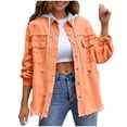 thumbnail image 1 of HomeDM Denim Jacket for Women, Button Down Long Sleeve Coat with Detachable Hood, Orange, 1 of 9